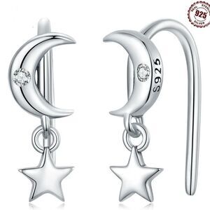 S925 Sterling Silver Zircon Star & Moon Earrings